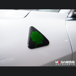  Alfa Romeo Giulia Quadrifoglio (QV) Fender Badge Cover Set - Carbon Fiber - Green Clover